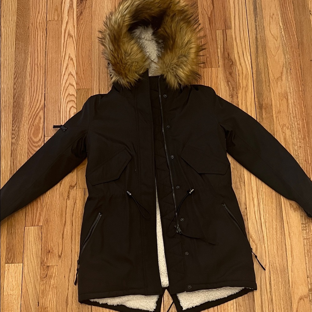 Women's Black Ski Jacket with Faux Fur Hood